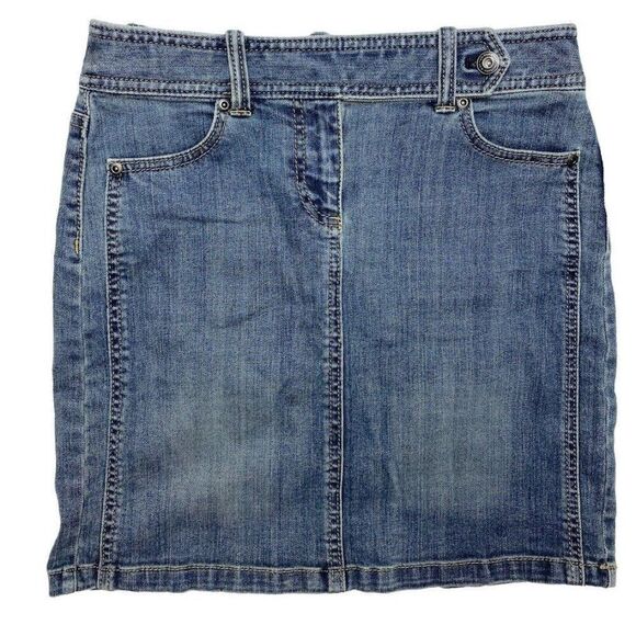 Ann Taylor Blue Jean Straight Pencil Mini Denim Skirt Sz 0P 0 Petite - Picture 1 of 6